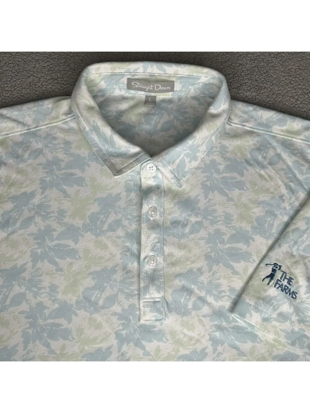 Straight Down Polo Shirt Mens Large Blue Floral The Farms Golf Pima Cotton Blend